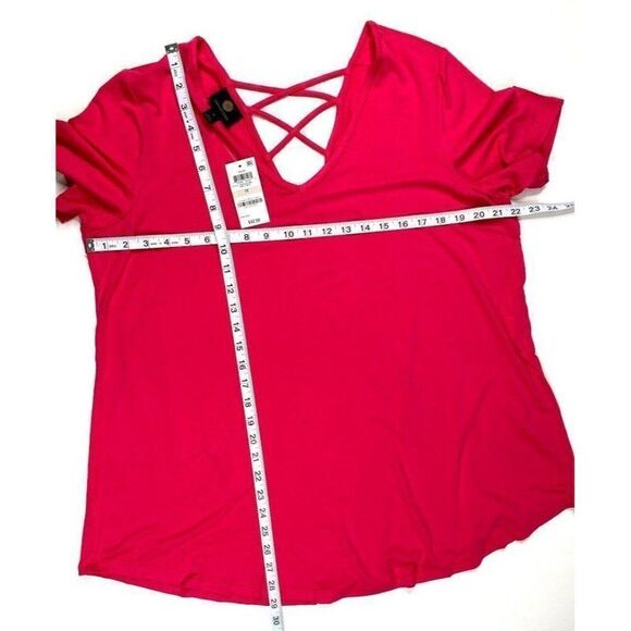 JM Collection Blouse Top 1X Plus Pink Crisscross - Picture 3 of 7